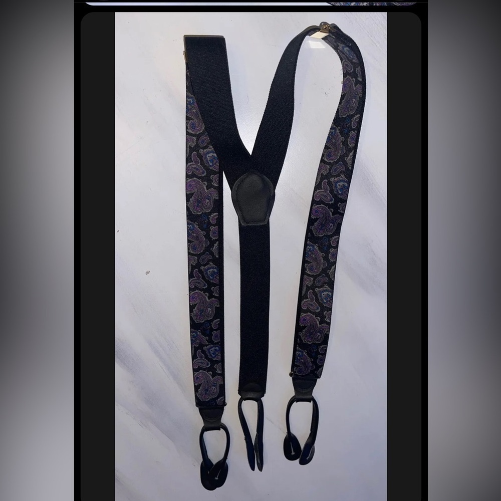 PELICAN SUSPENDERS BLACK/PURPLE LEATHER USA button ends